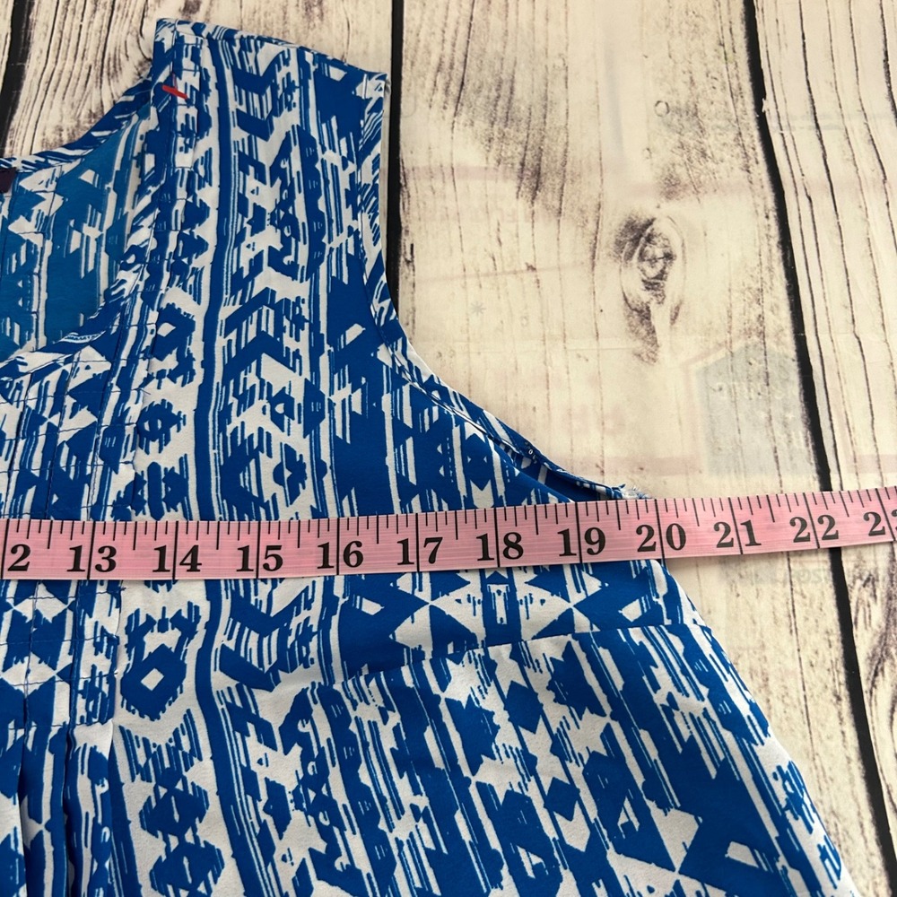 Roaman's Blue White‎ Geometric Tribal Print Sleeveless Tunic Top 14W Flowy - Picture 7 of 8